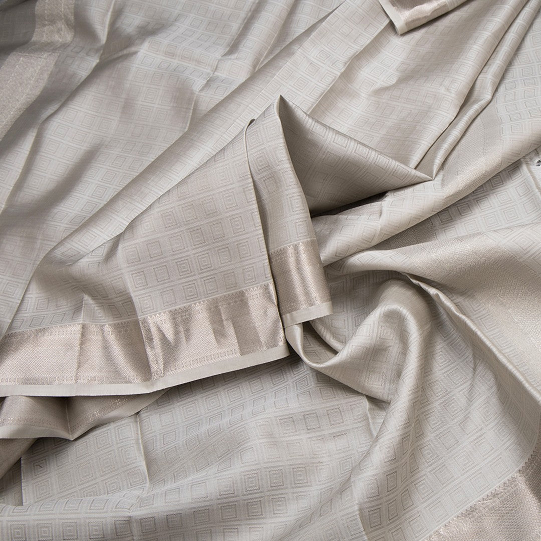 8 X 4 Grey Embossed Silk Dhoti With Angavastram And Matching Shirt Material 02