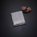 8 X 4 Grey Embossed Silk Dhoti With Angavastram And Matching Shirt Material 02