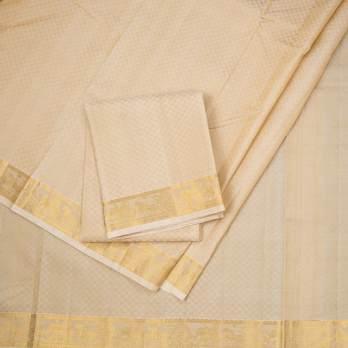 8 X 4 Sandal Embossed Silk Dhoti With Angavastram And Matching Shirt Material 04