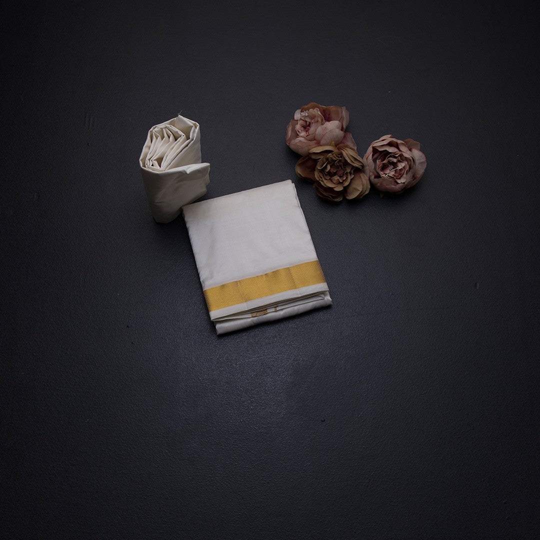 8 Mozham Cream Plain Silk Dhoti And Matching Shirt Material