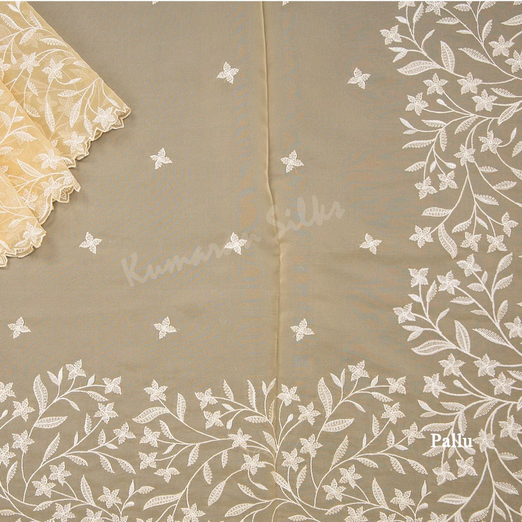Organza Sandal Thread Embroidered Saree 02