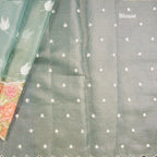Kota Tissue Green Gold Thread Embroidered Saree-02