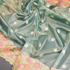 Kota Tissue Green Gold Thread Embroidered Saree-02 - Kumaran Silks