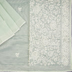 Semi Linen Green Printed With Thread Embroidered Saree