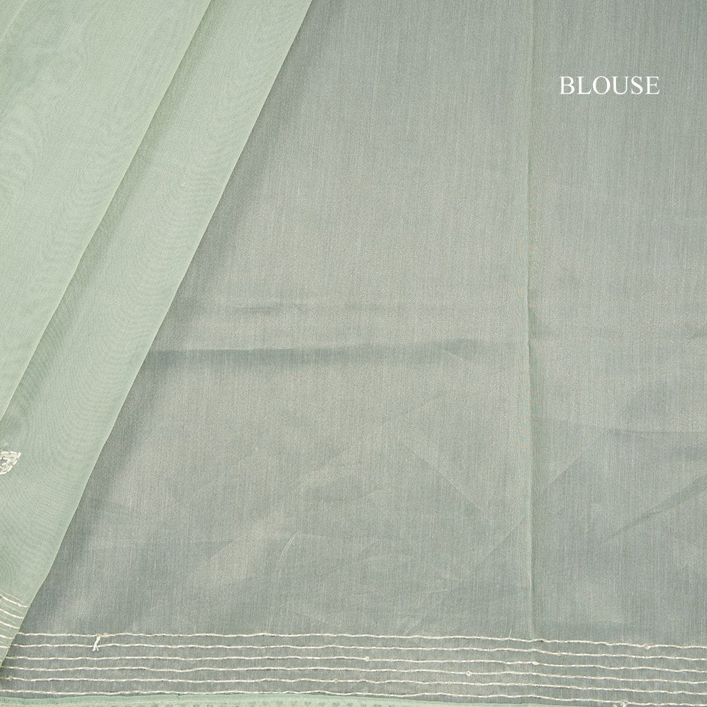 Semi Linen Green Printed With Thread Embroidered Saree