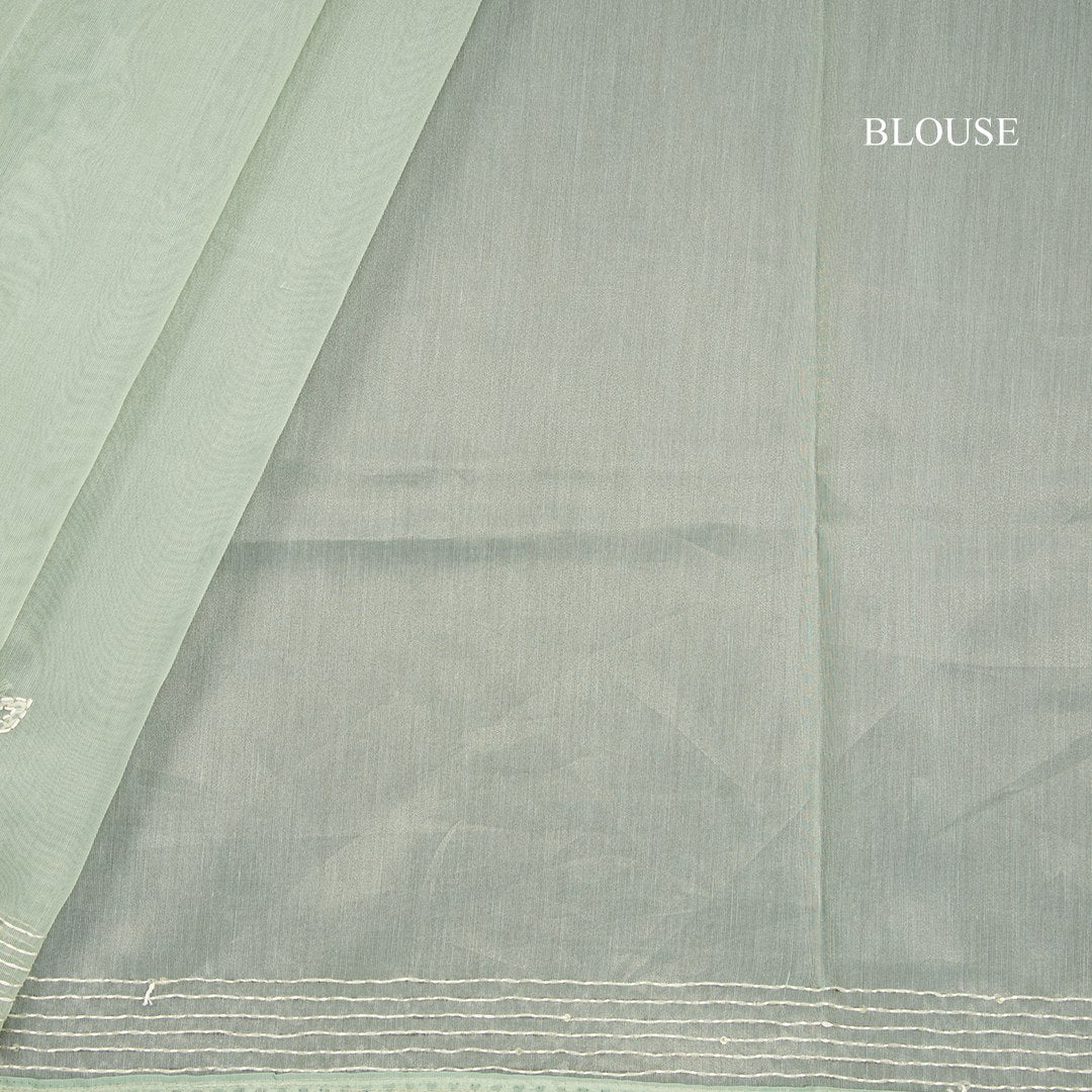 Semi Linen Green Printed With Thread Embroidered Saree