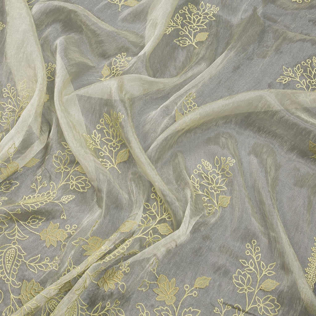 Organza Apple Green Thread Embroidered Saree