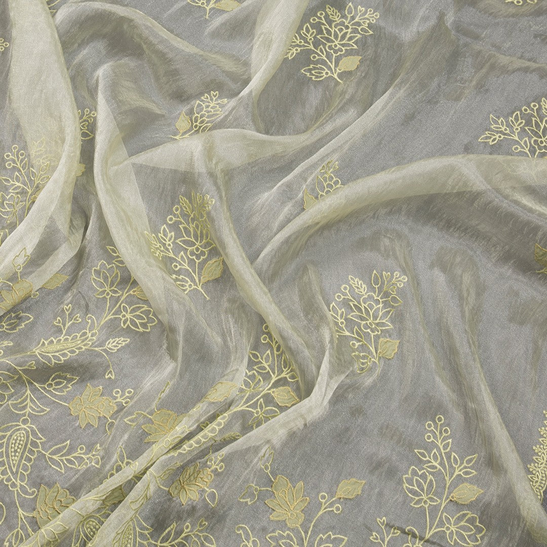 Organza Apple Green Thread Embroidered Saree