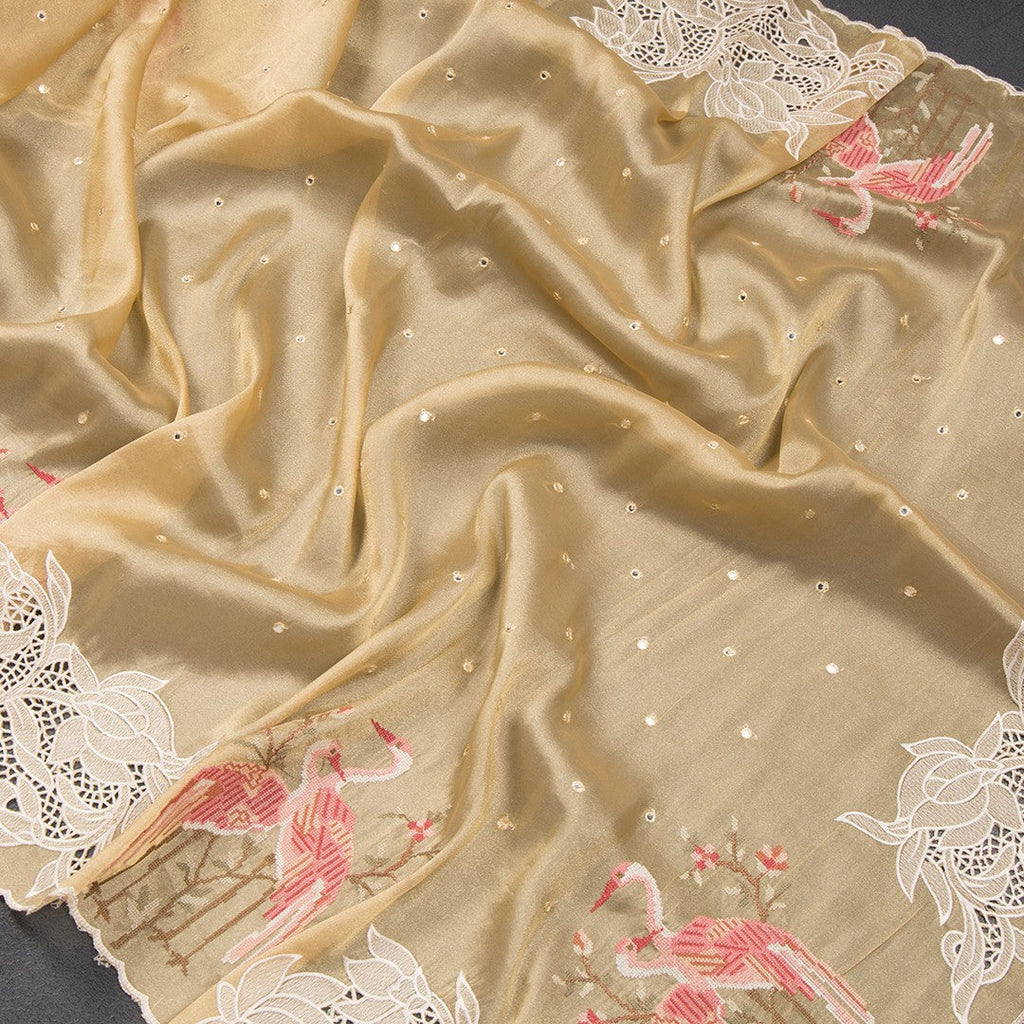 Organza Harvest Yellow Thread Embroidered With Mirror Work Saree - Kumaran Silks