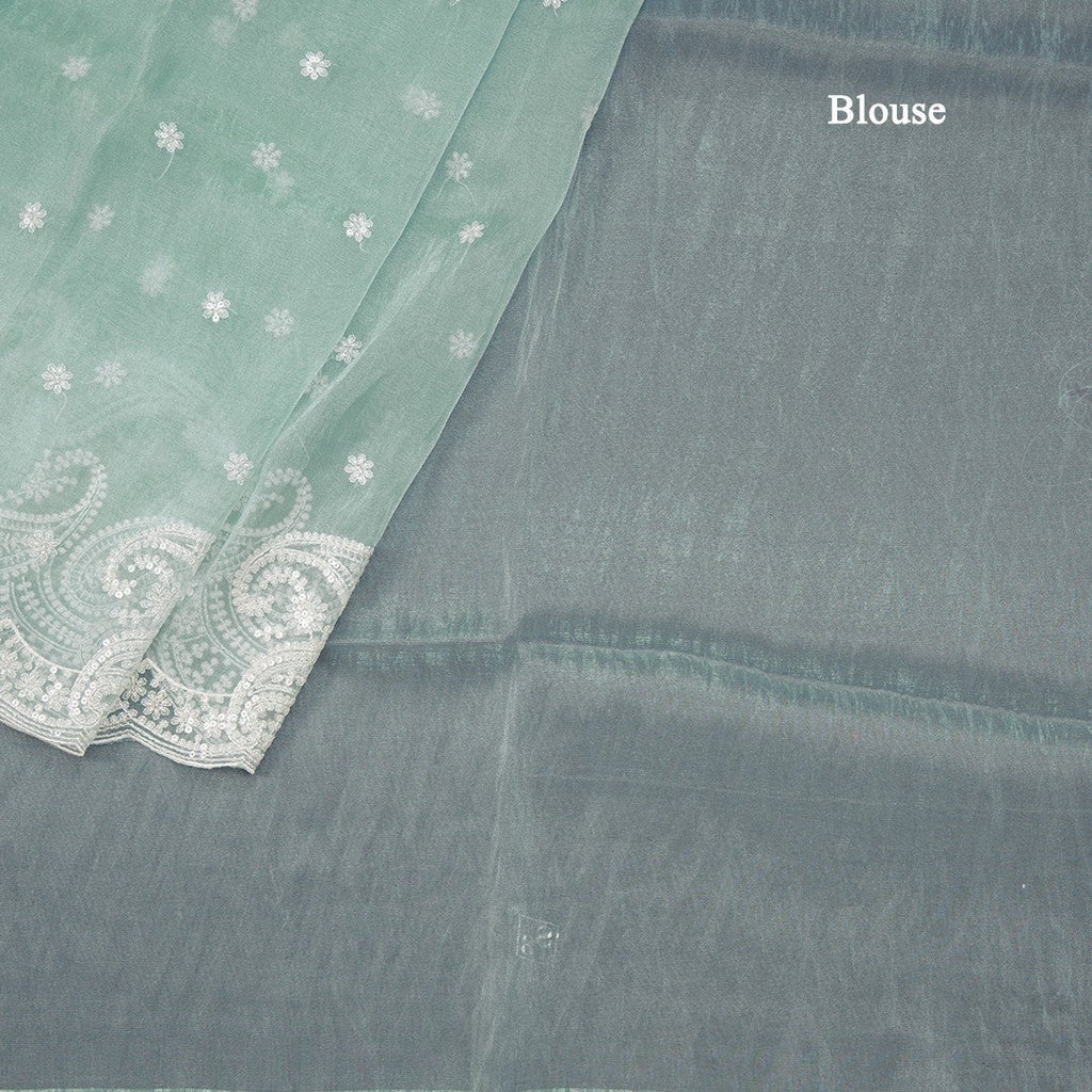Pista Green Organza Thread Embroidered Saree