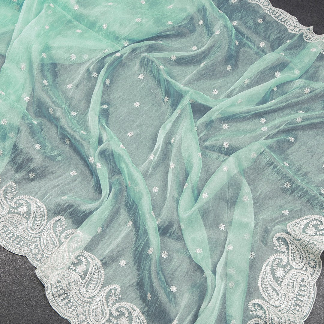 Pista Green Organza Thread Embroidered Saree - Kumaran Silks