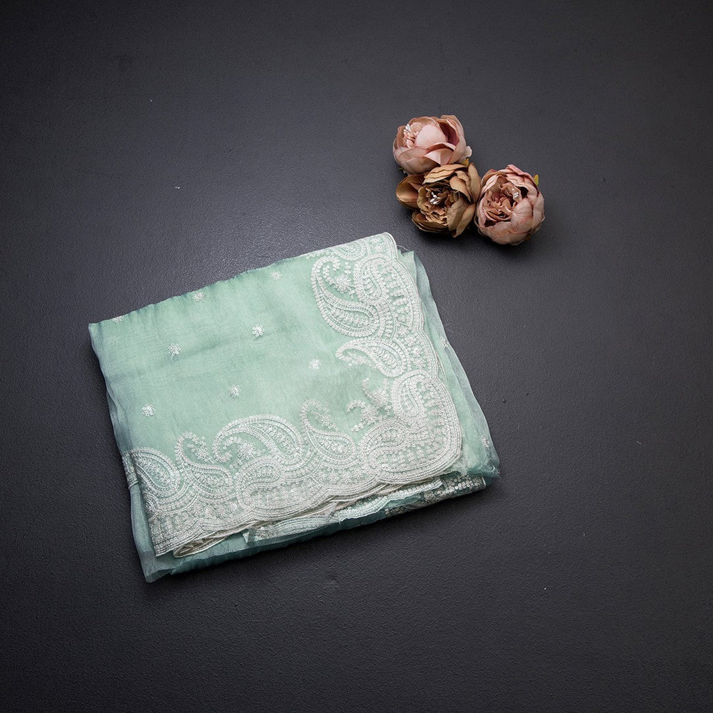 Pista Green Organza Thread Embroidered Saree