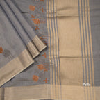 Dark Grey Semi Raw Silk Thread Embroidered Saree