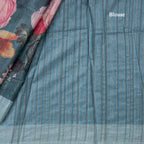 Dark Teal Green Semi Raw Silk Cotton Saree With Floral Print