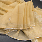Semi Linen Sandal Thread Embroidered Saree