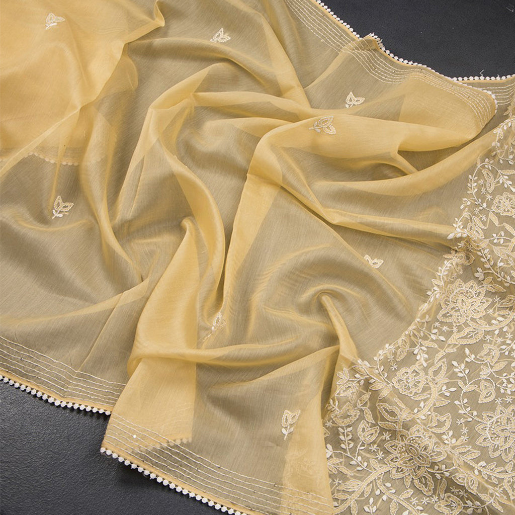 Semi Linen Sandal Thread Embroidered Saree - Kumaran Silks