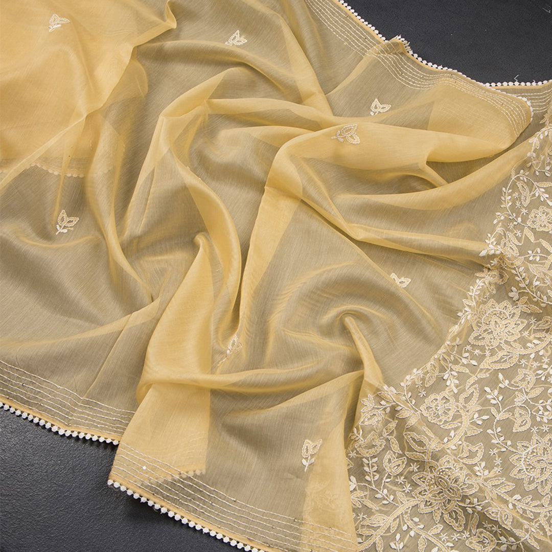 Semi Linen Sandal Thread Embroidered Saree - Kumaran Silks