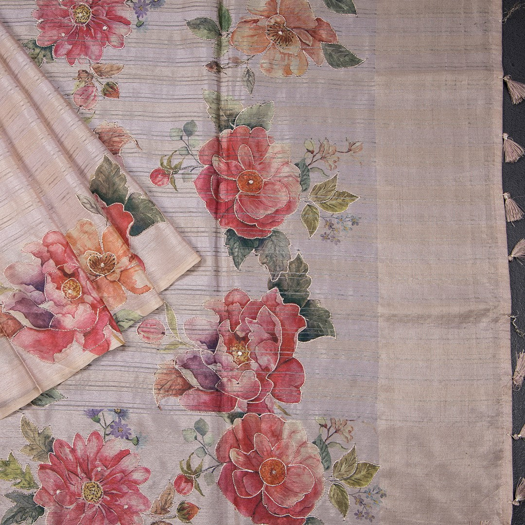 Semi Raw Silk Light Pink Saree With Zari Stripes Design