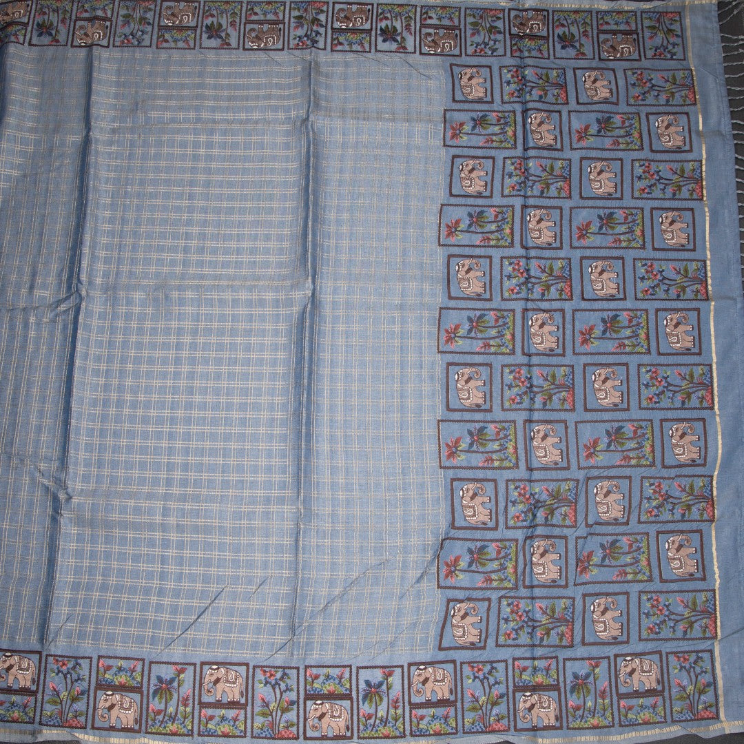 RTSR42115-2-Raw-Silk-Greyish-Blue-Zari-Checked-With-Thread-Work-Saree-full-veiw
