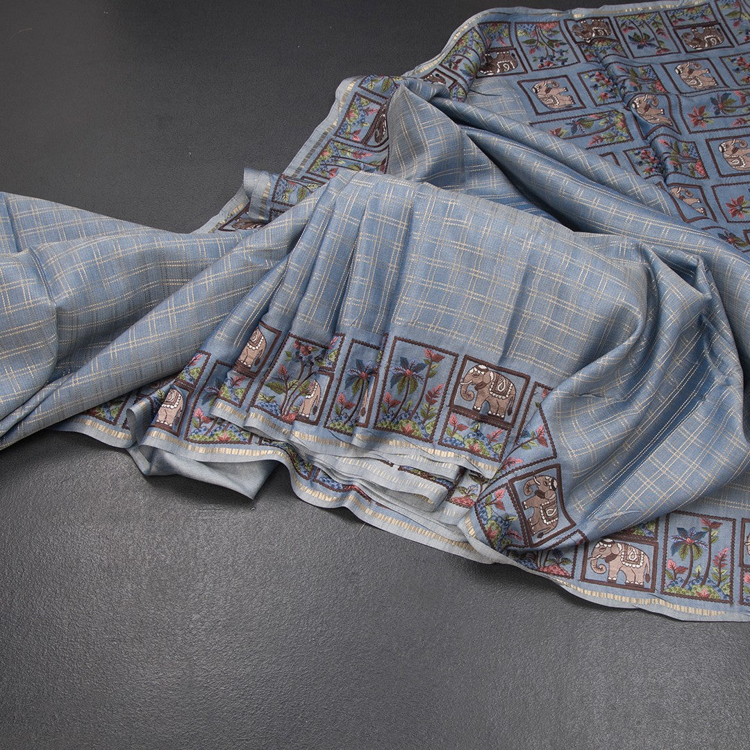 RTSR42115-Raw-Silk-Greyish-Blue-Zari-Checked-With-Thread-Work-Saree-main