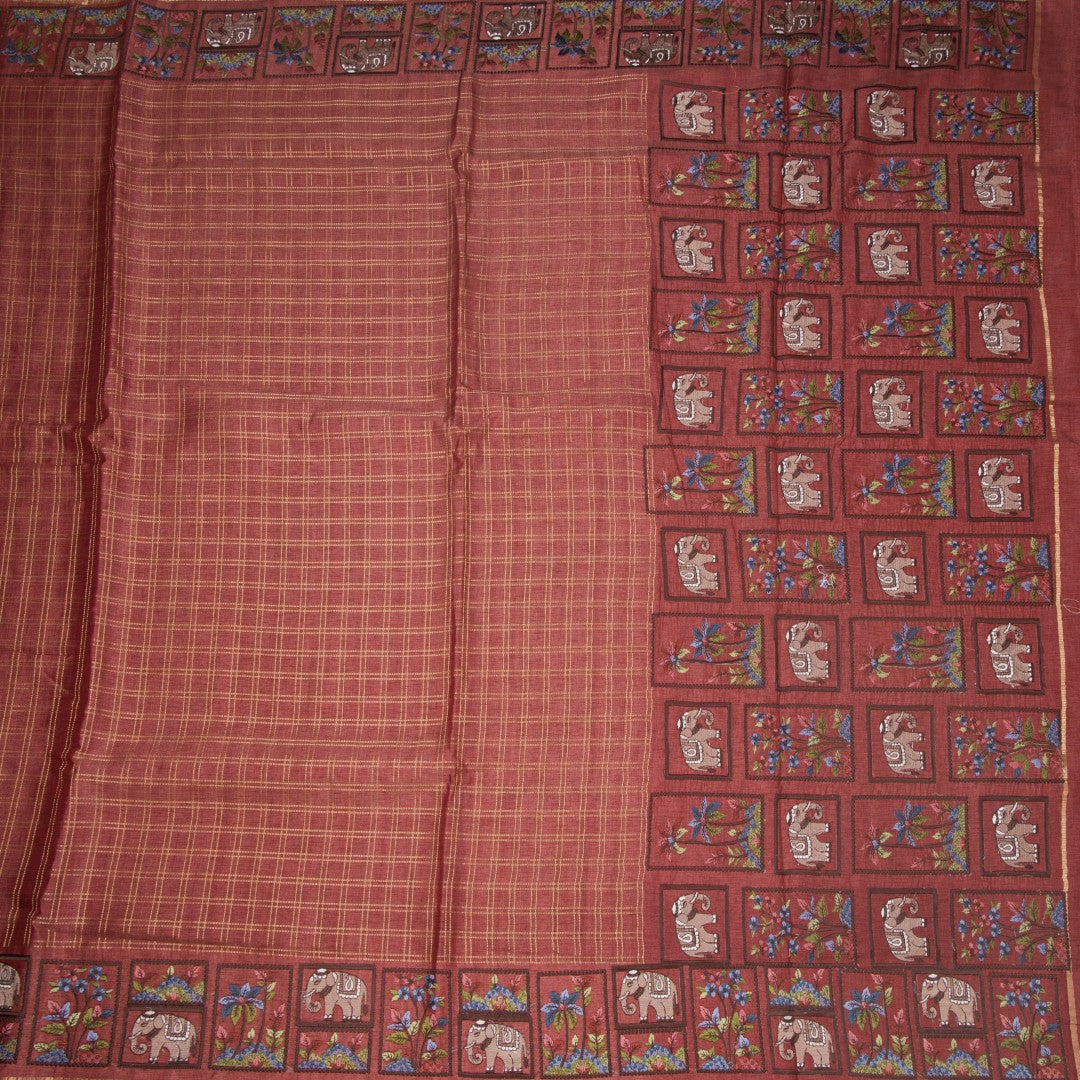 RTSR42118-2-Raw-Silk-Coral-Pink-Zari-Checked-With-Thread-Work-Saree-full-veiw