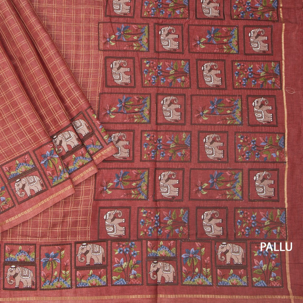 RTSR42118-3-Raw-Silk-Coral-Pink-Zari-Checked-With-Thread-Work-Saree-pallu