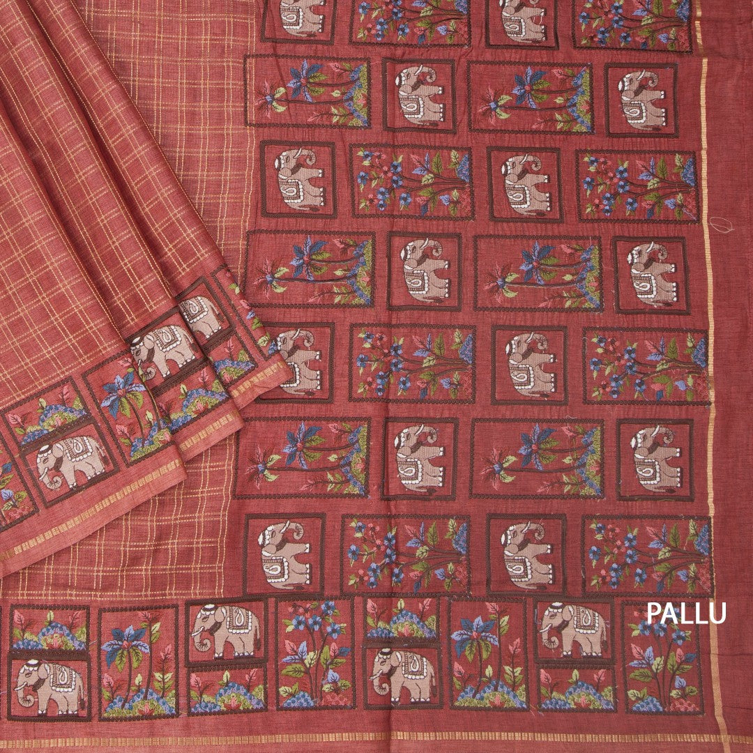 RTSR42118-3-Raw-Silk-Coral-Pink-Zari-Checked-With-Thread-Work-Saree-pallu