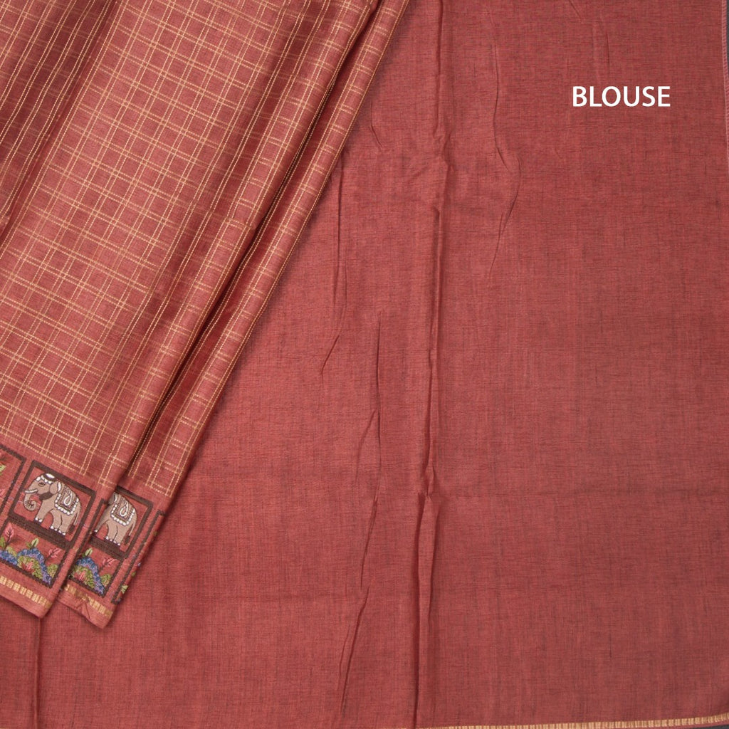 RTSR42118-4-Raw-Silk-Coral-Pink-Zari-Checked-With-Thread-Work-Saree-blouse