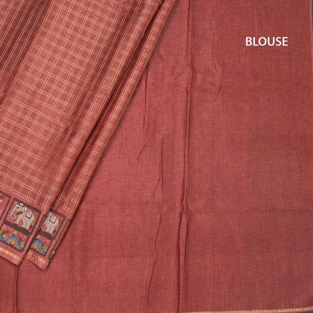 RTSR42118-4-Raw-Silk-Coral-Pink-Zari-Checked-With-Thread-Work-Saree-blouse