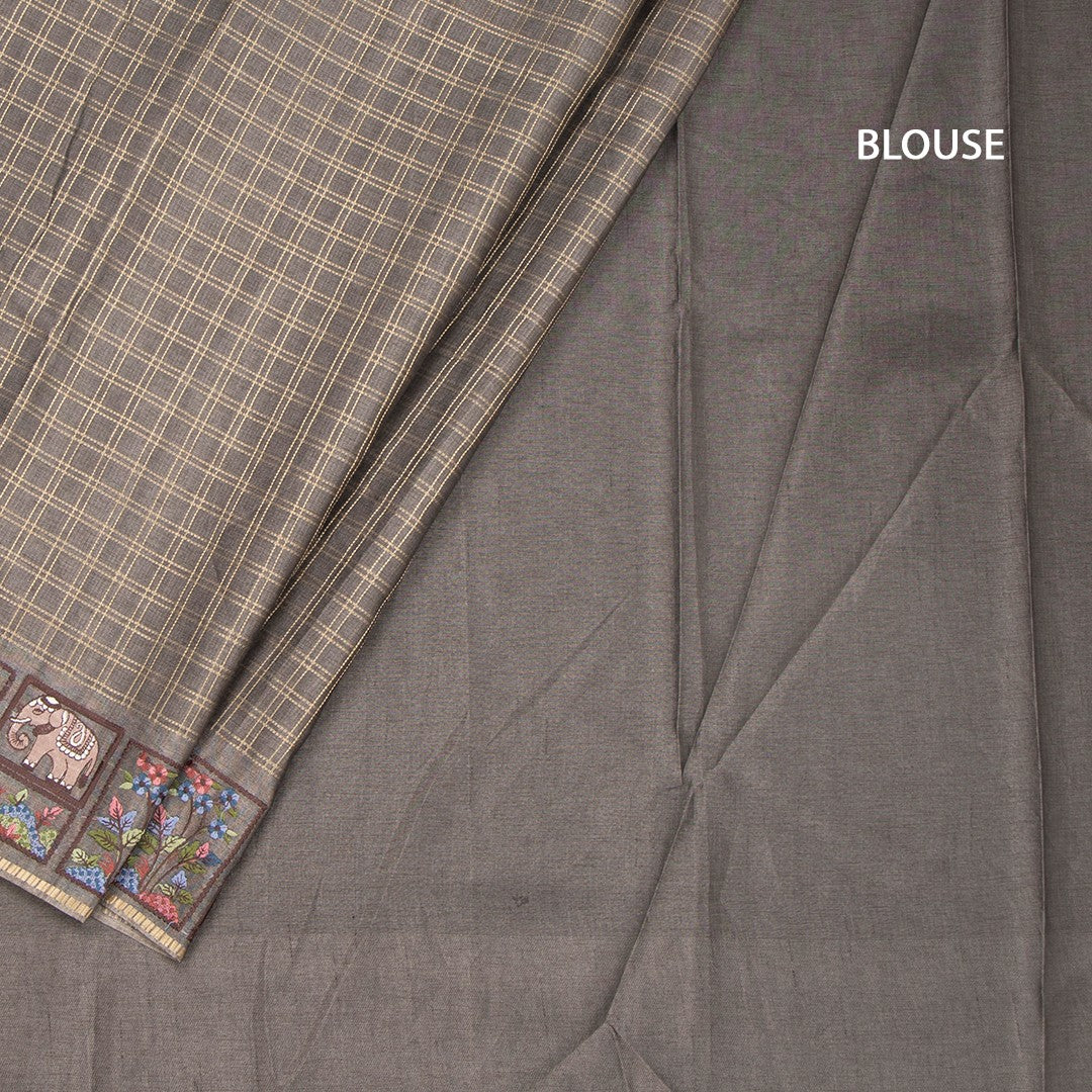 RTSR42119-4-Raw-Silk-Grey-Zari-Checked-With-Thread-Work-Saree-blouse