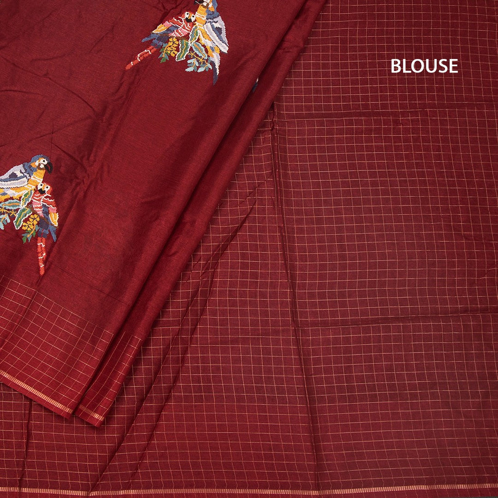 RTSR42121-4-Raw-Silk-Maroon-Zari-With-Thread-Work-Saree-In-Birds-Design-blouse