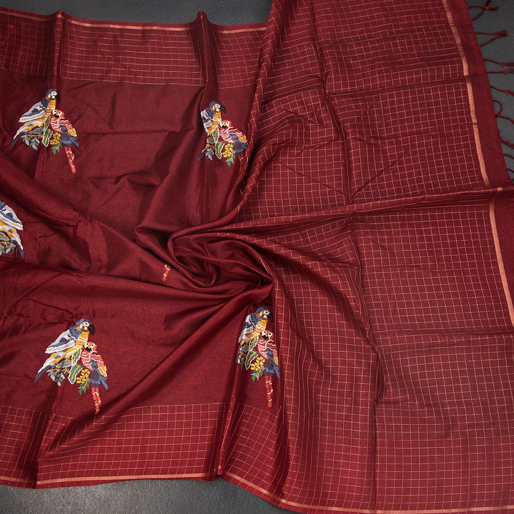 RTSR42121-5-Raw-Silk-Maroon-Zari-With-Thread-Work-Saree-In-Birds-Design-crush