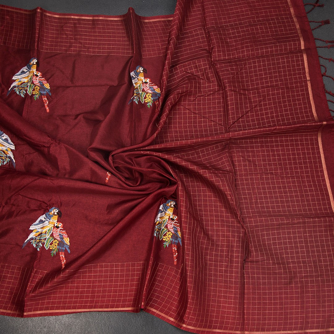 RTSR42121-5-Raw-Silk-Maroon-Zari-With-Thread-Work-Saree-In-Birds-Design-crush