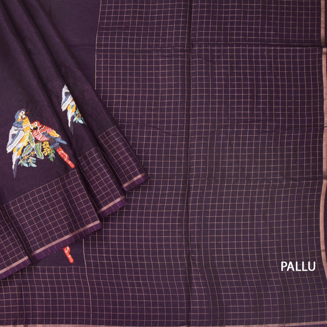 RTSR42122-3-Raw-Silk-Dark-Purple-Zari-With-Thread-Work-Saree-In-Birds-Design-pallu