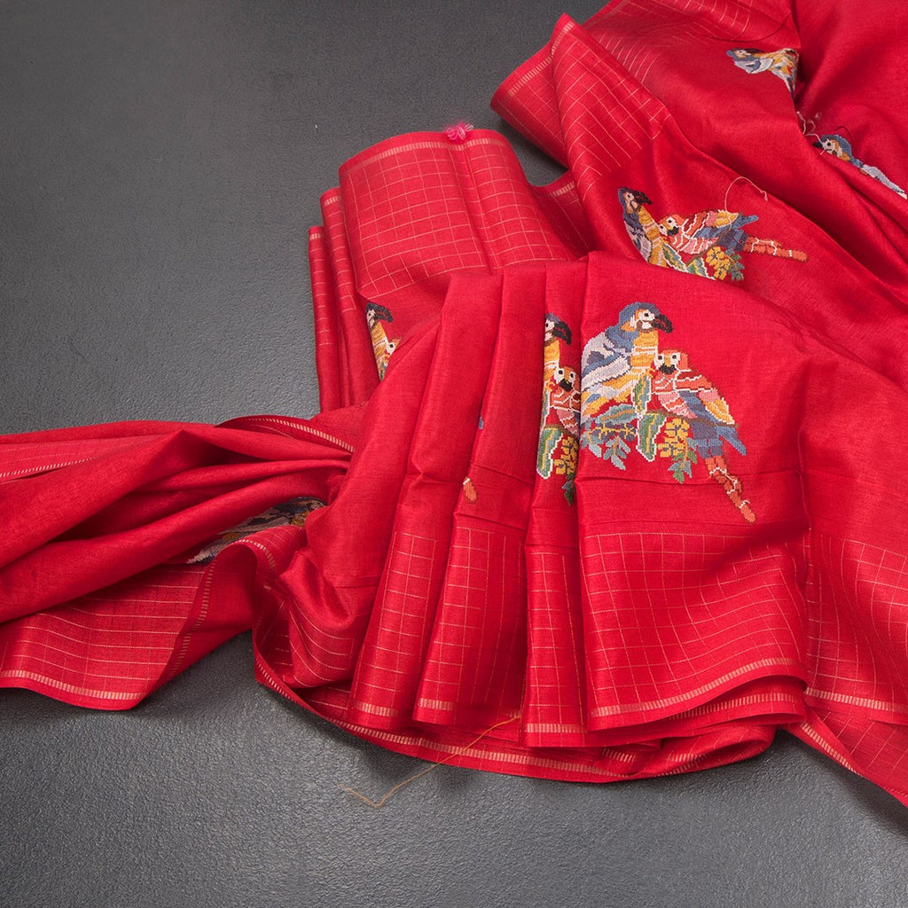 RTSR42124-Raw-Silk-Red-Zari-With-Thread-Work-Saree-In-Birds-Design-main