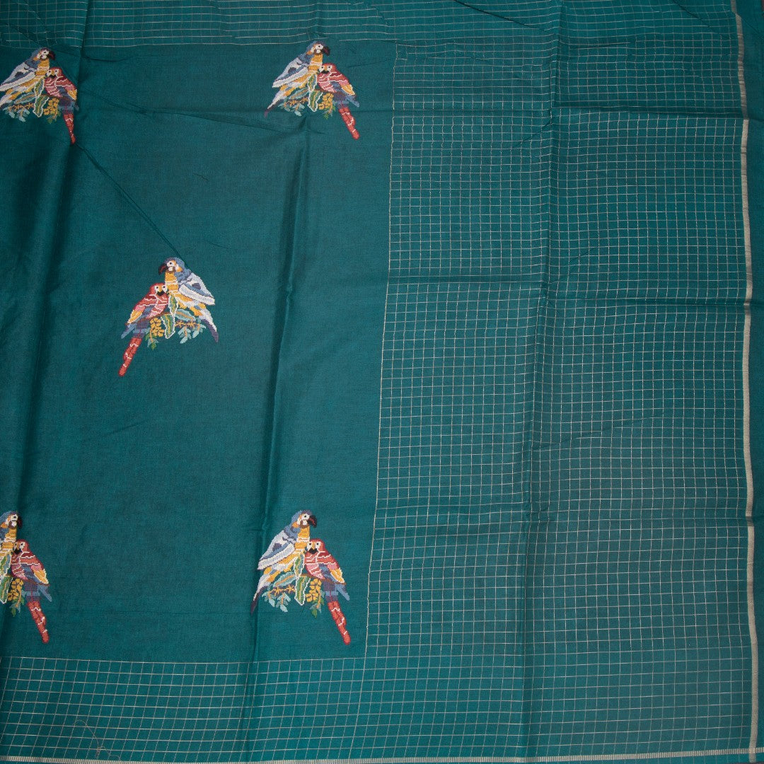RTSR42127-2-Raw-Silk-Teal-Green-Zari-With-Thread-Work-Saree-In-Birds-Design-full-veiw