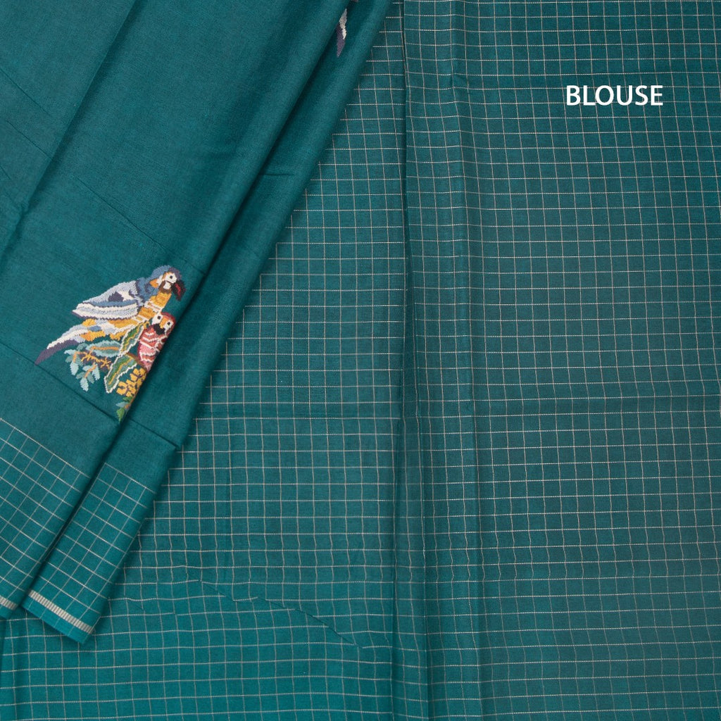 RTSR42127-4-Raw-Silk-Teal-Green-Zari-With-Thread-Work-Saree-In-Birds-Design-blouse