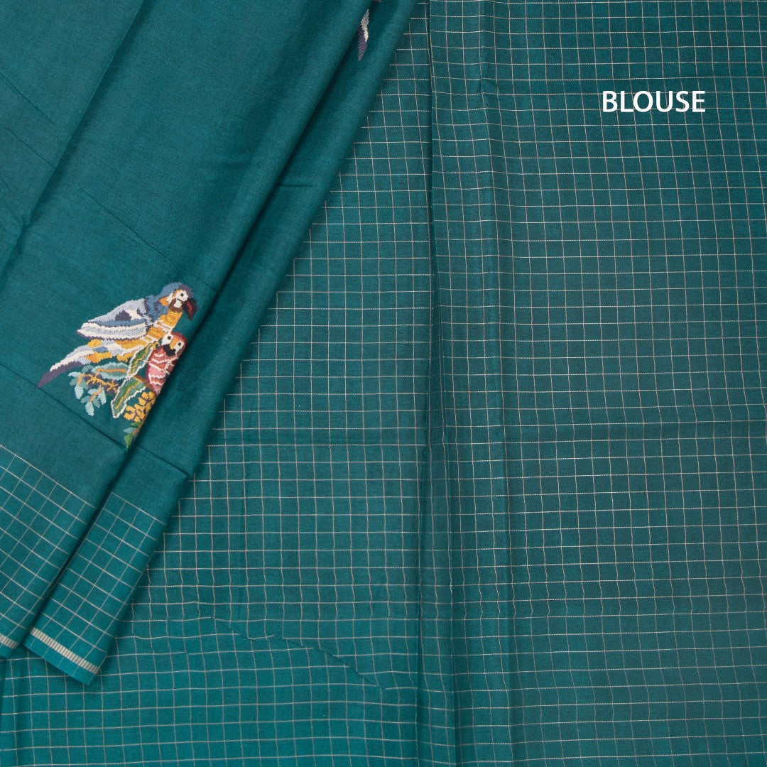 RTSR42127-4-Raw-Silk-Teal-Green-Zari-With-Thread-Work-Saree-In-Birds-Design-blouse