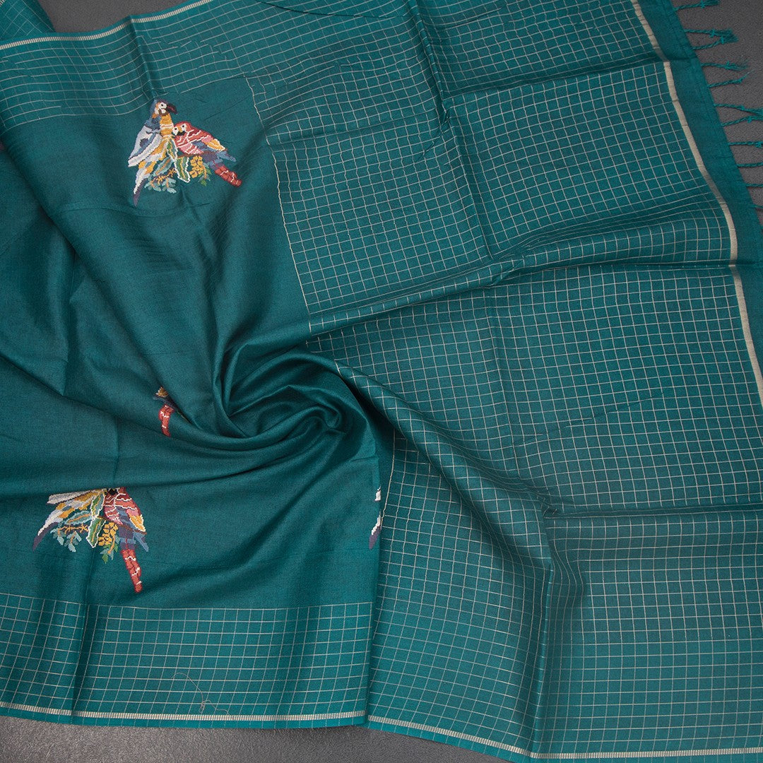 RTSR42127-5-Raw-Silk-Teal-Green-Zari-With-Thread-Work-Saree-In-Birds-Design-crush