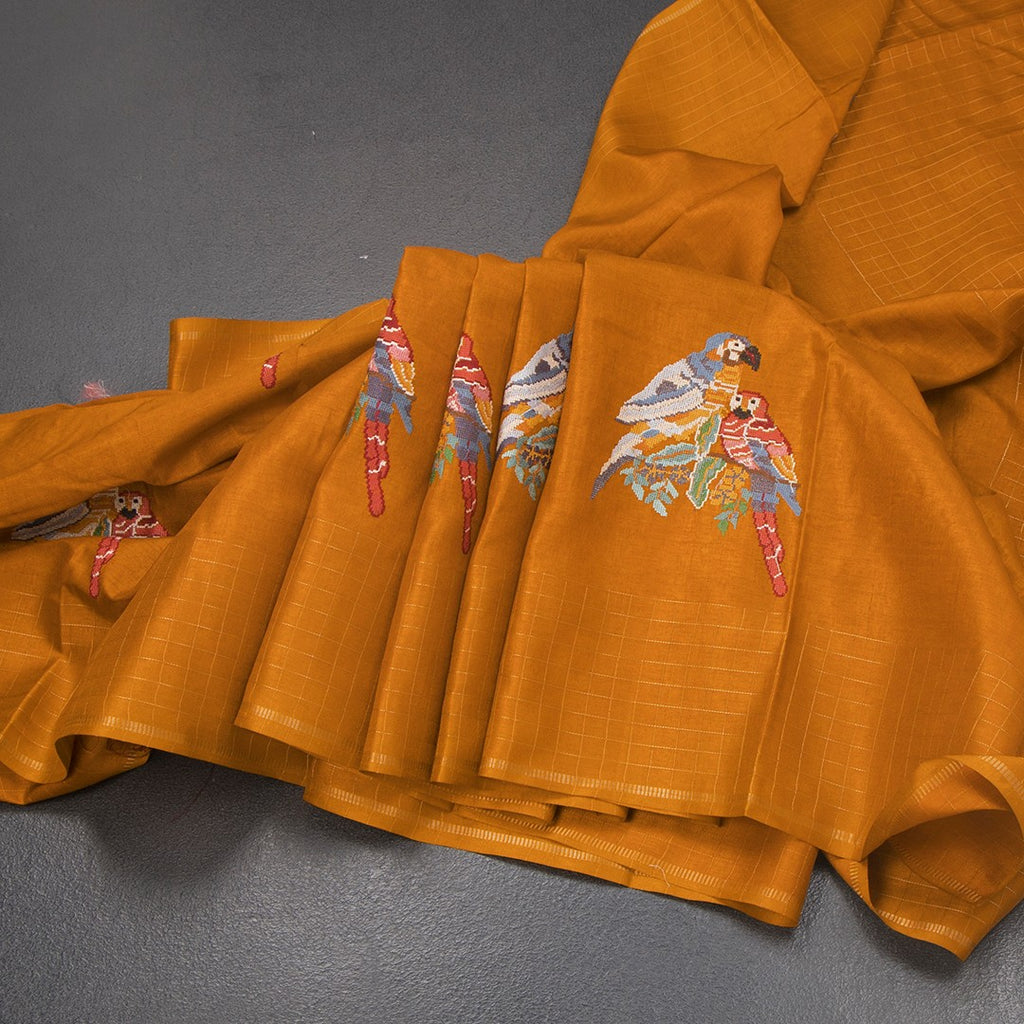 RTSR42128-Raw-Silk-Mustard-Yellow-Zari-With-Thread-Work-Saree-In-Birds-Design-main