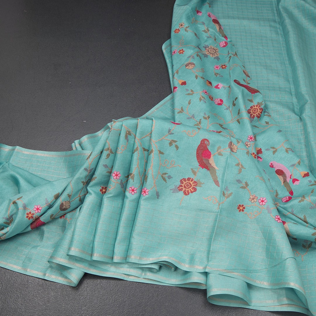RTSR42133-Raw-Silk-Light-Blue-Zari-With-Thread-Work-Saree-In-Birds-Design-main