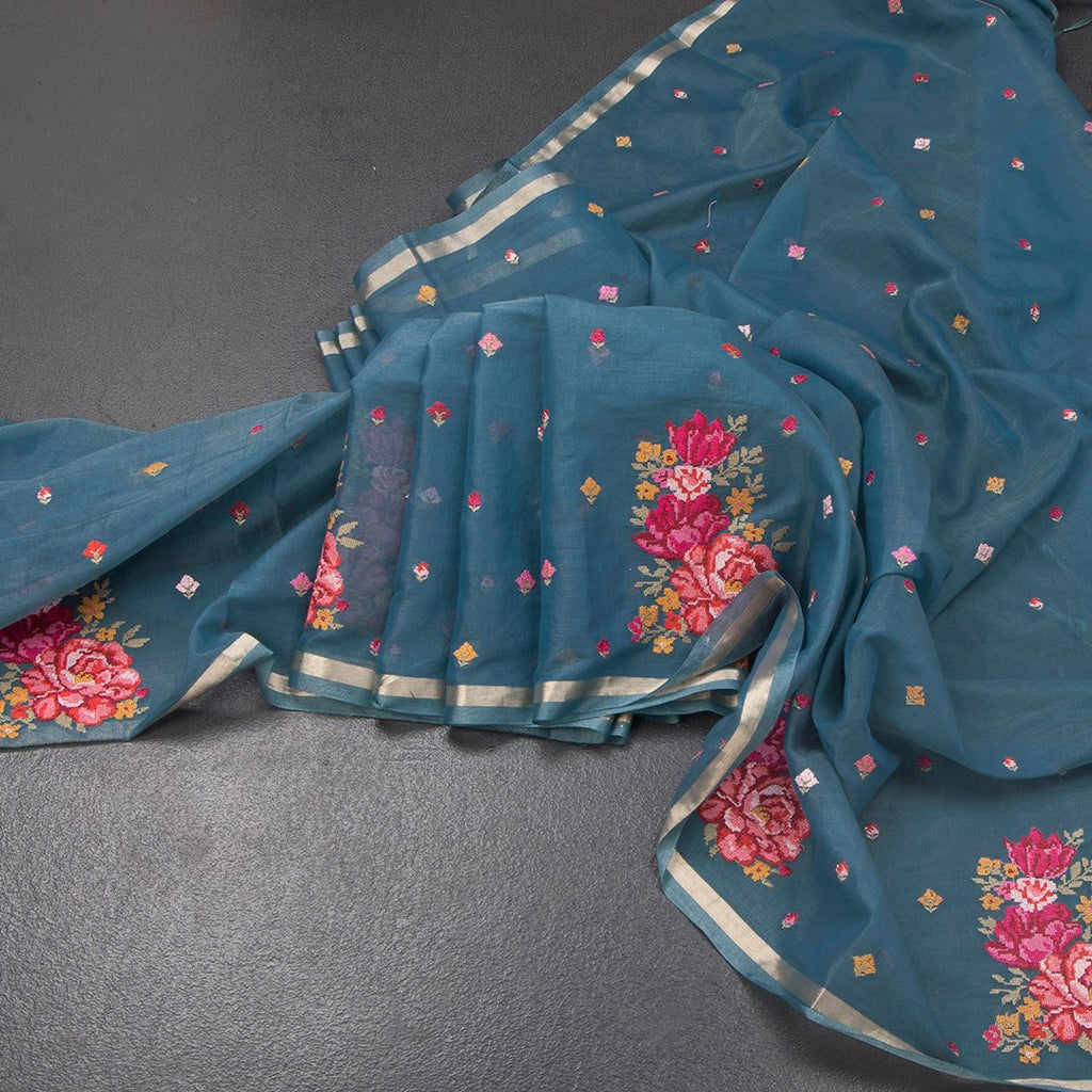 RTSR42154-Organza-Greyish-Blue-Thread-Work-Saree-main