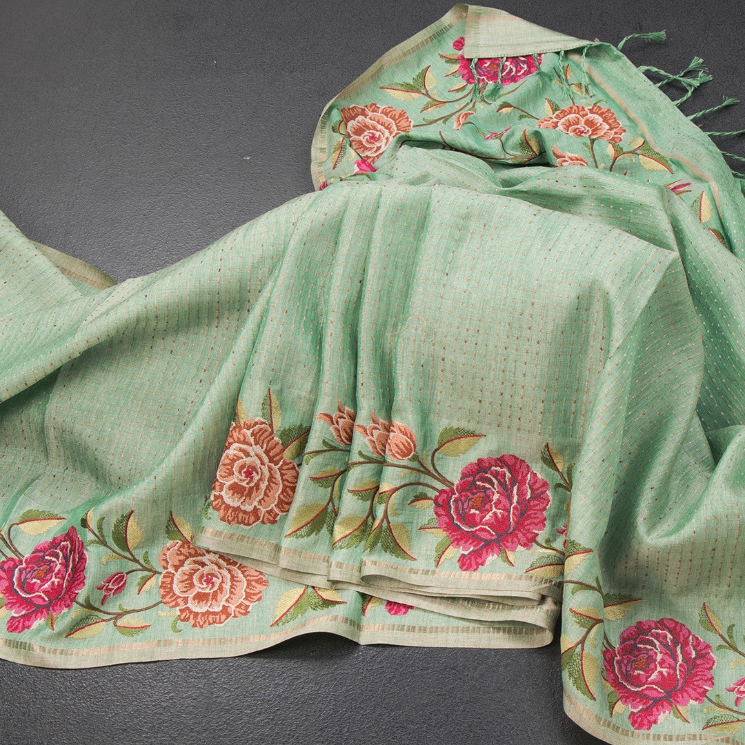 RTSR42186-Raw-Silk-Mint-Green-Zari-Stripes-Saree-With-Floral-Thread-Work-main