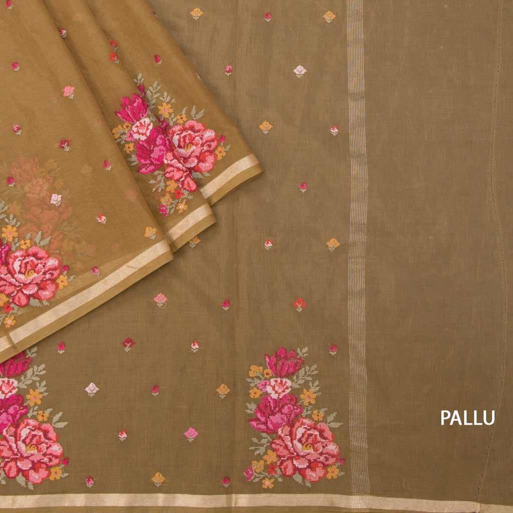 RTSR42189-3-Organza-Cinnamon-Brown-Floral-Thread-Work-Saree-pallu