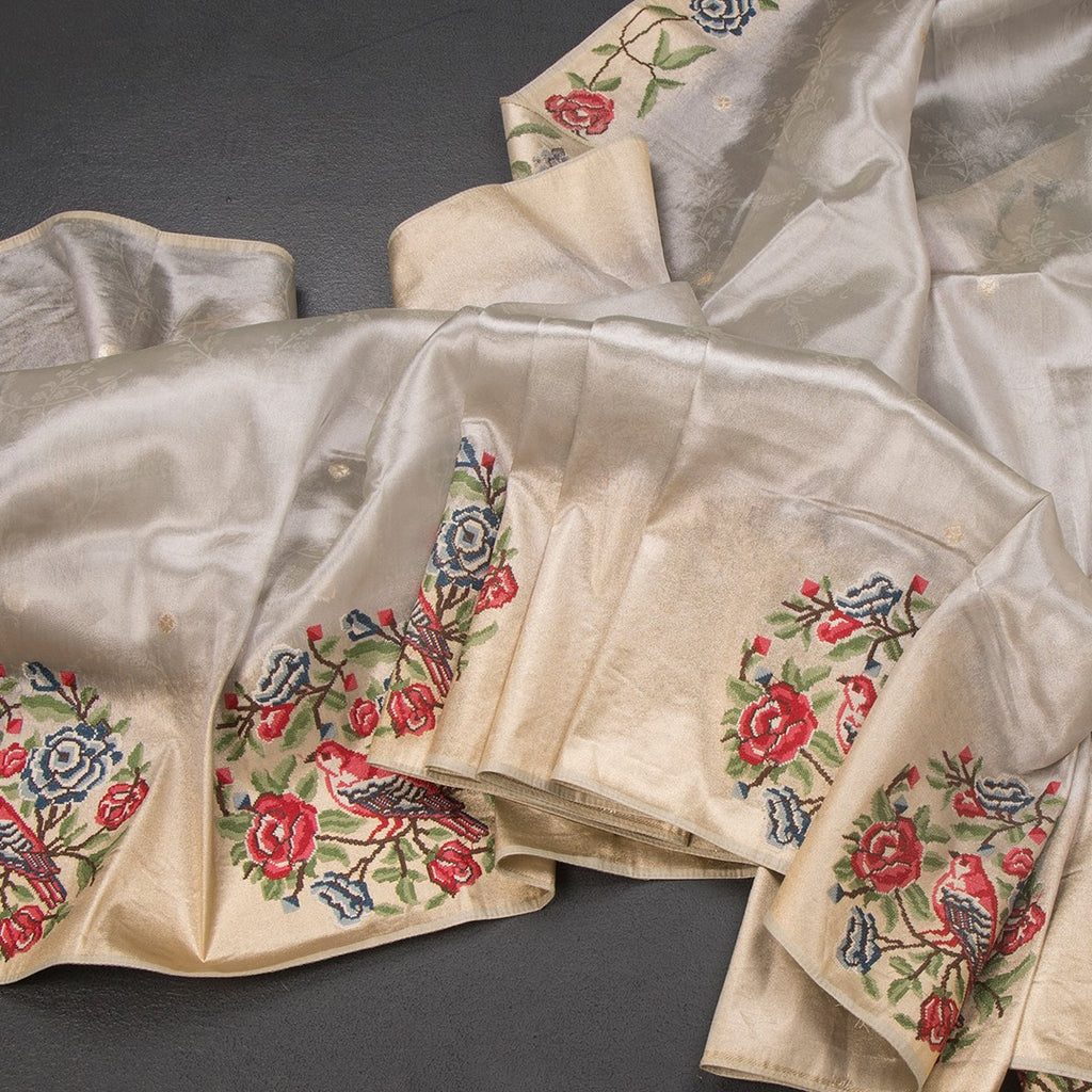 RTSR42193-Tissue-Silver-Saree-With-Zari-Buttas-And-Thread-Border-main