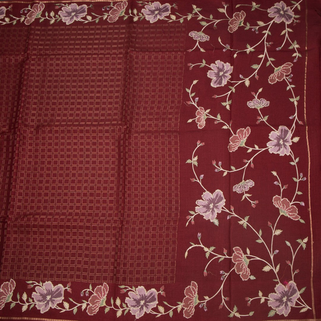 RTSR42216-2-Raw-Silk-Maroon-Zari-Checked-Saree-And-Floral-Thread-Border-02-full-veiw