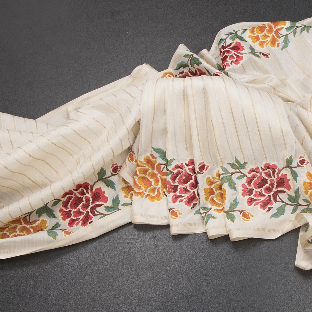 RTSR42228-Raw-Silk-Cream-Zari-Stripes-Saree-And-Floral-Thread-Border-main