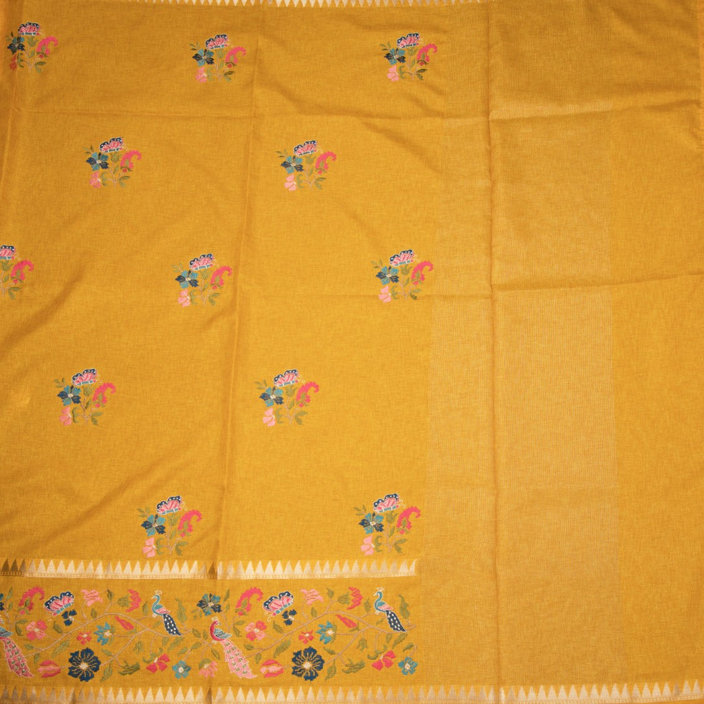 RTSR42229-2-Raw-Silk-Mango-Yellow-Floral-Thread-Work-Saree-full-veiw