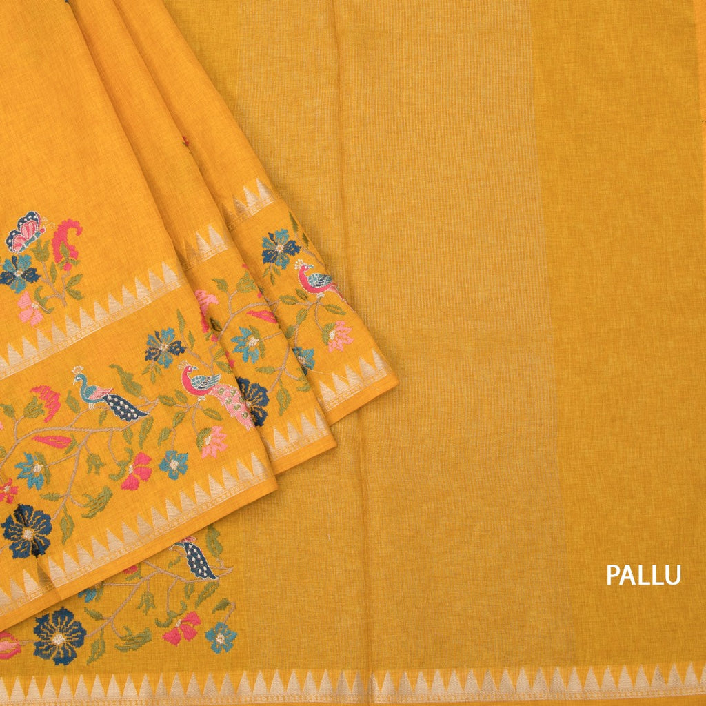 RTSR42229-3-Raw-Silk-Mango-Yellow-Floral-Thread-Work-Saree-pallu