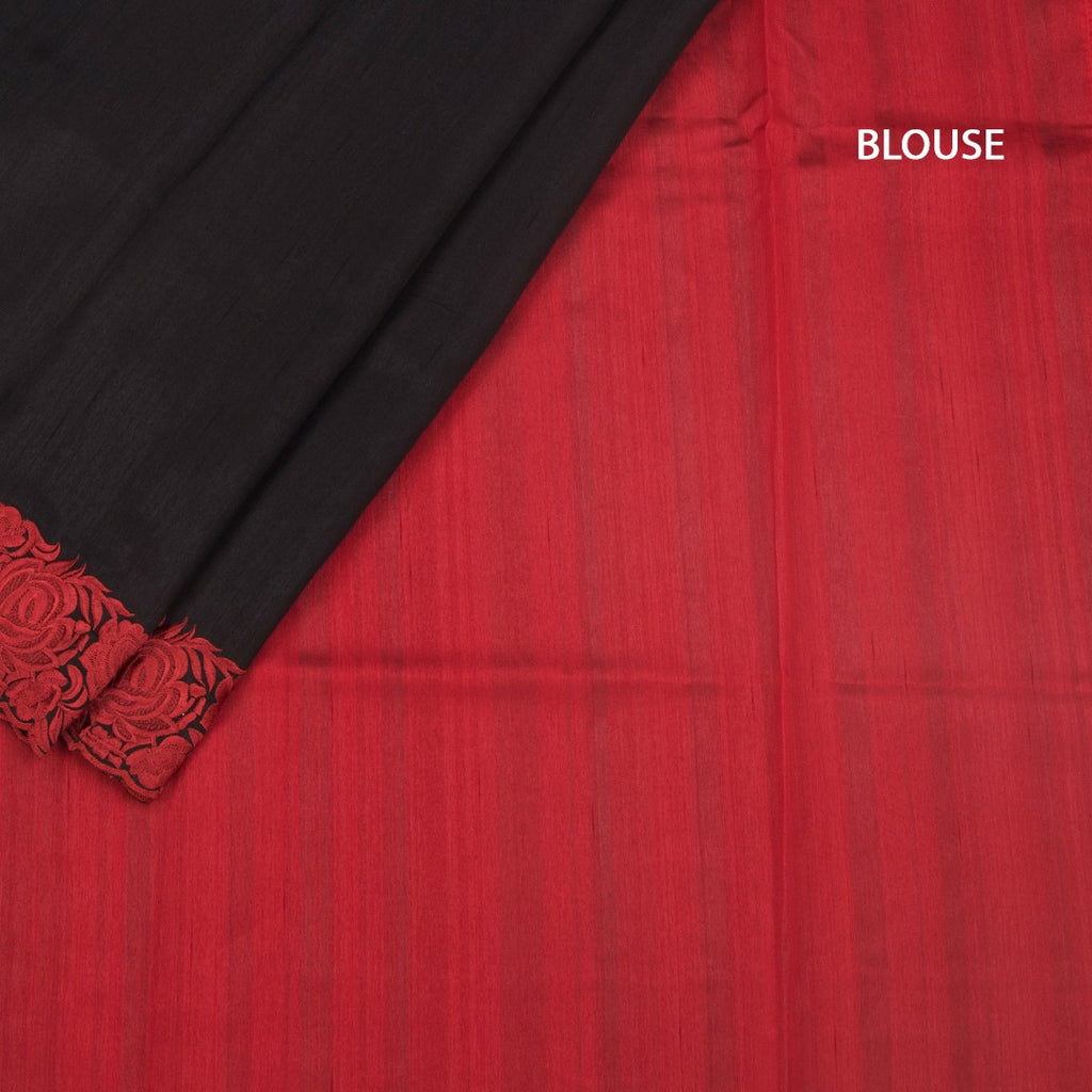 RTSR42253-4-Raw-Silk-Black-Plain-Saree-And-Thread-Border-blouse